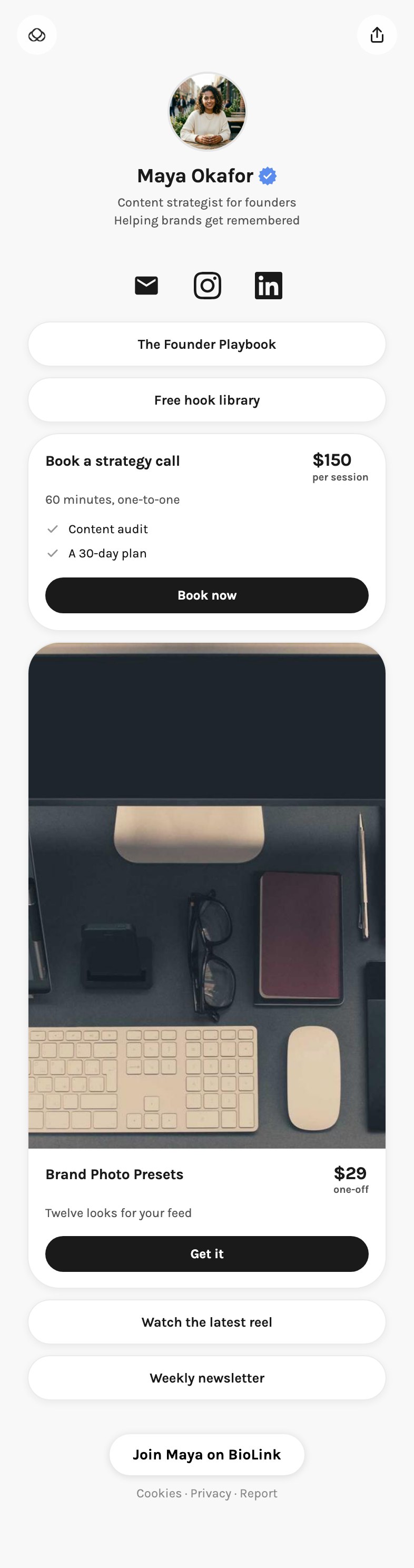 A BioLink page