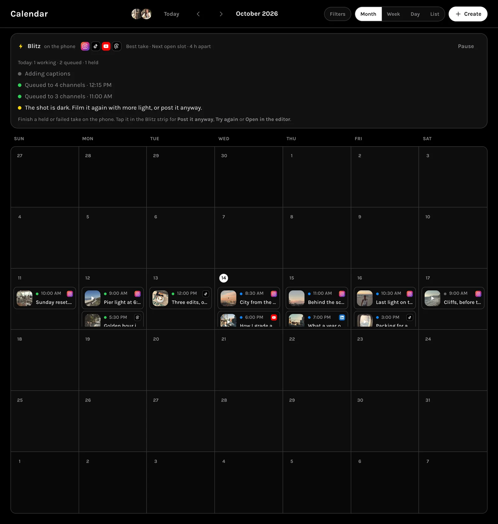 MORR Calendar, month view