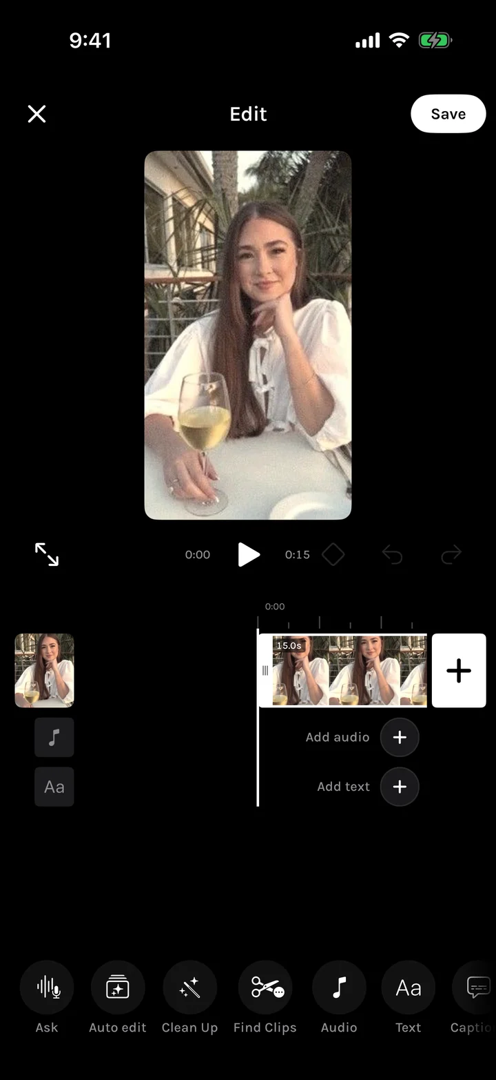 MORR for iPhone video editor with Clean Up in the tool rail