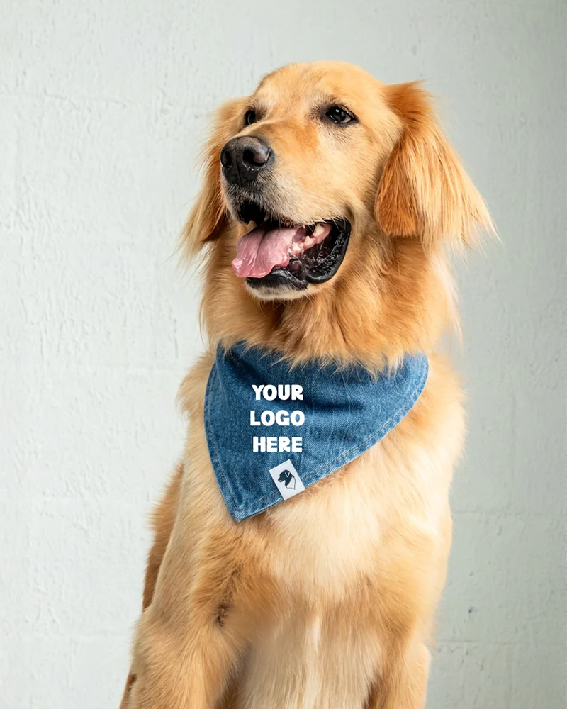 A custom denim bandana with space for a logo