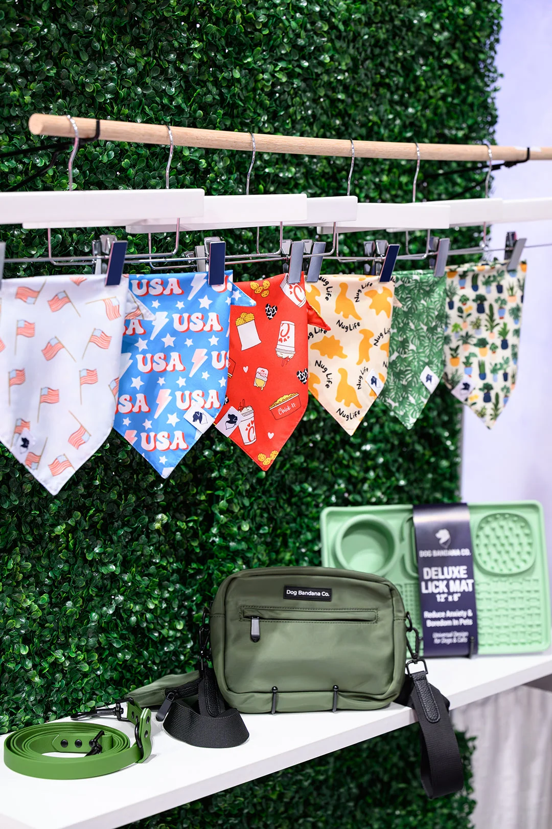 Dog Bandana Co. bandanas on display at a trade show
