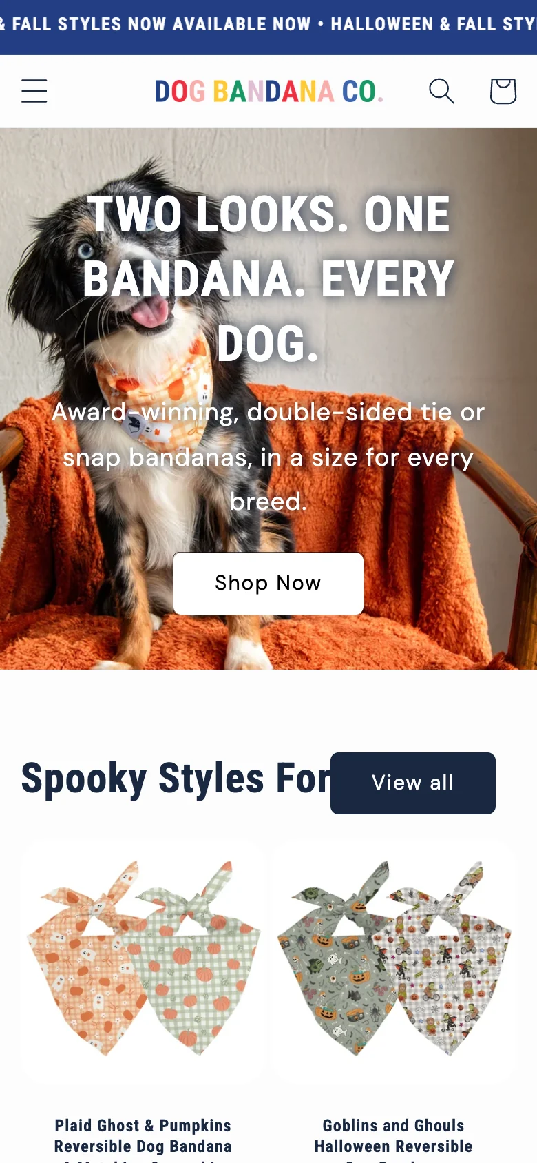 The Dog Bandana Co. website on a phone