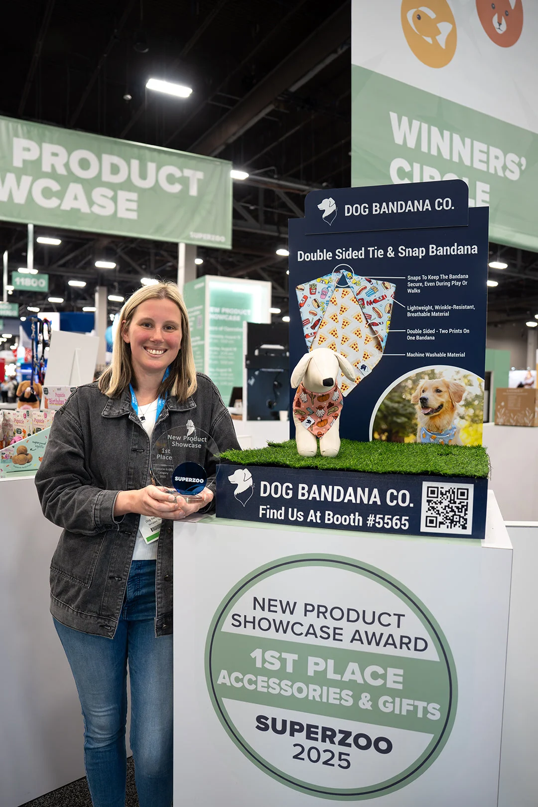 Dog Bandana Co. at SuperZoo, with the New Product Showcase award