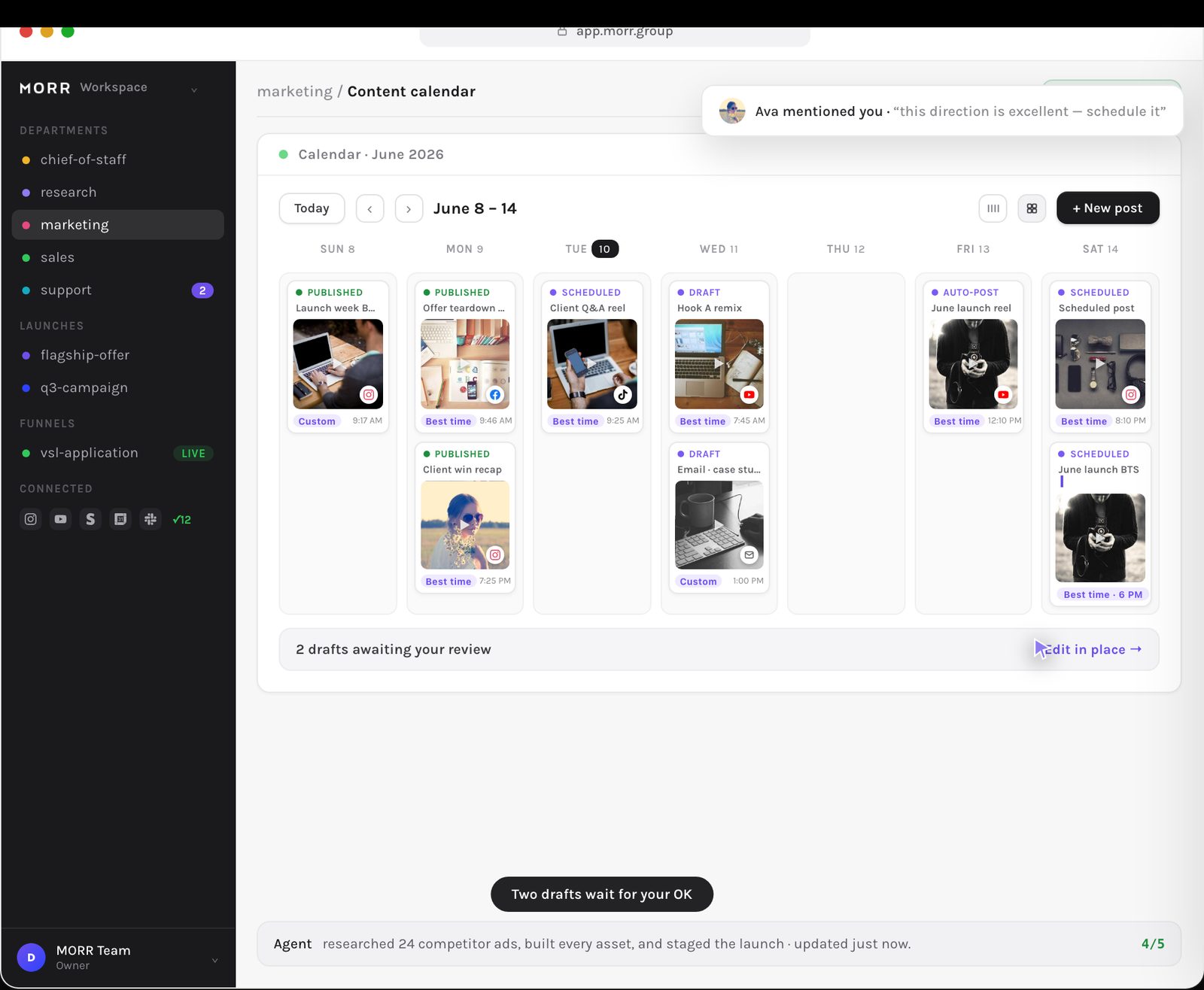 MORR App — content calendar
